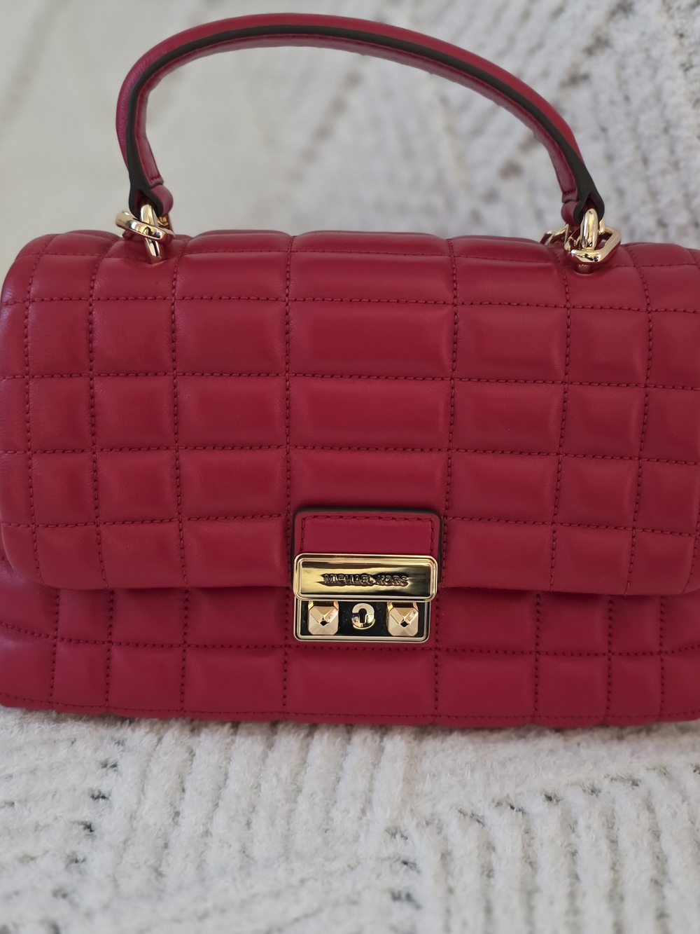 MICHAEL Michael Kors Quilted Red Satchel with Gold Hardware